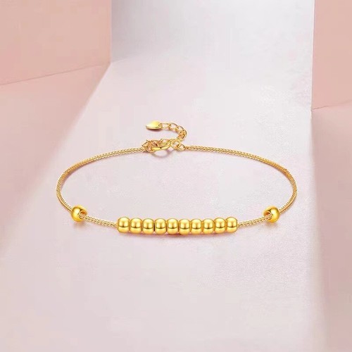 Solid 18k Gold 2.5mm Luck Bead Chain Bracelet Heart Charm Jewelry Au750 - Picture 2 of 9