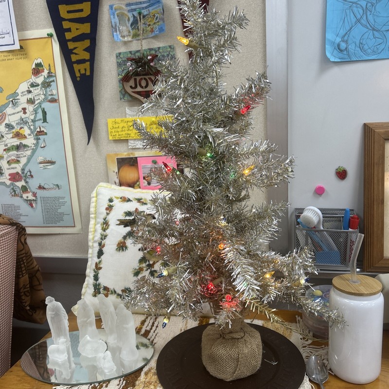 2 Ft Tall Vintage Lit Tinsel Christmas Tree
