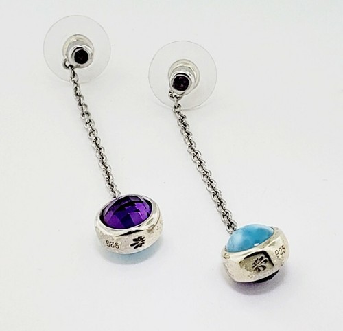 MarahLago Larimar Amethyst Hideaway Dangle Earrings Sterling Silver - Picture 7 of 8