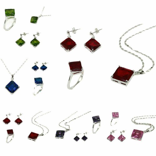 Para mujer Jade Cáscara Perla Circón Gemas Colgante Collar Pendientes Anillo Joyería Set - Imagen 6 de 72