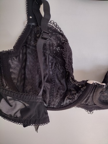 M & S 34D BLACK UNDERWIRE POLKA DOTS SHEER MESH EMBROIDERED & LACE BALCONY BRA - Picture 16 of 19
