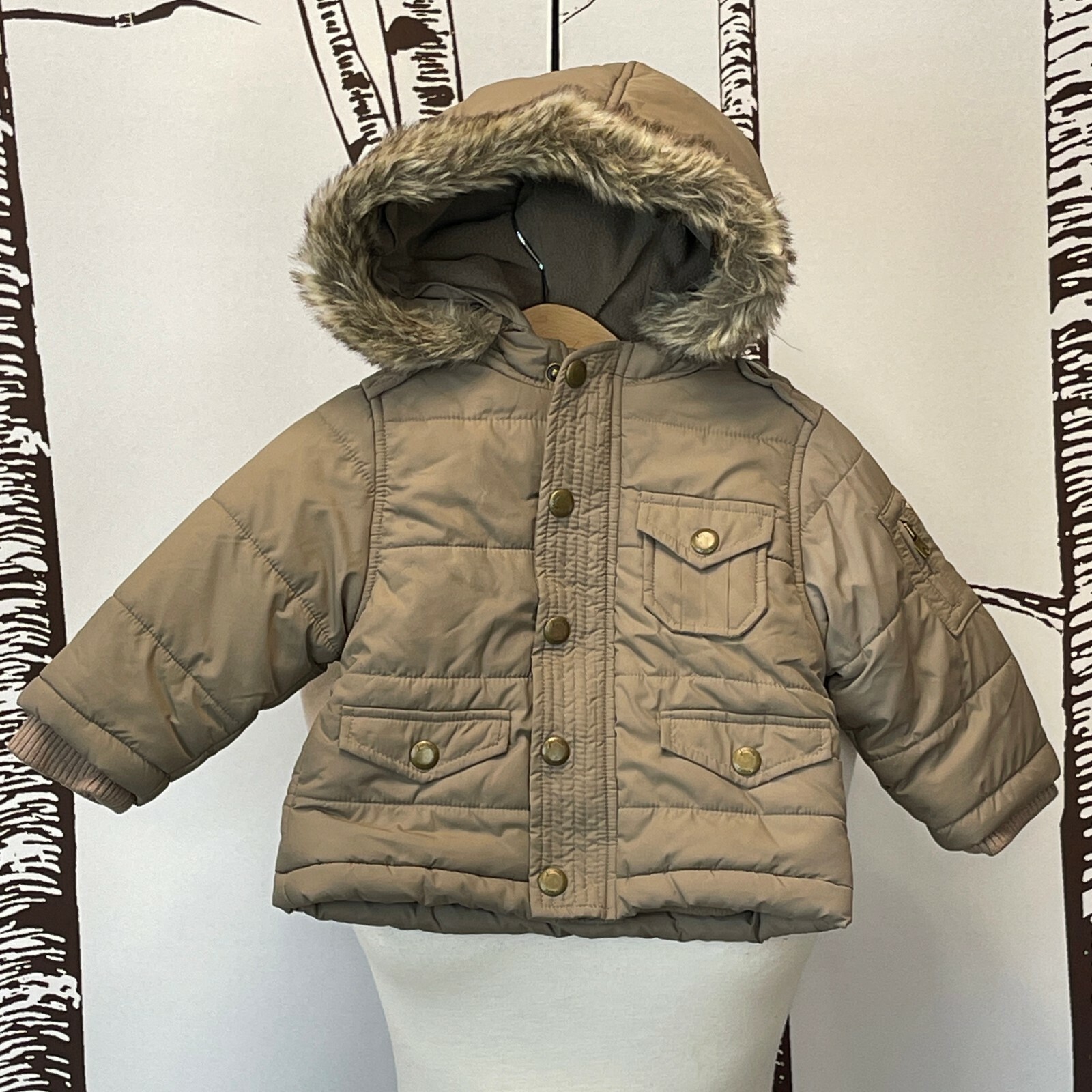 Jacadi Paris France Boys Baby Jacket size 6 months warm fur hood