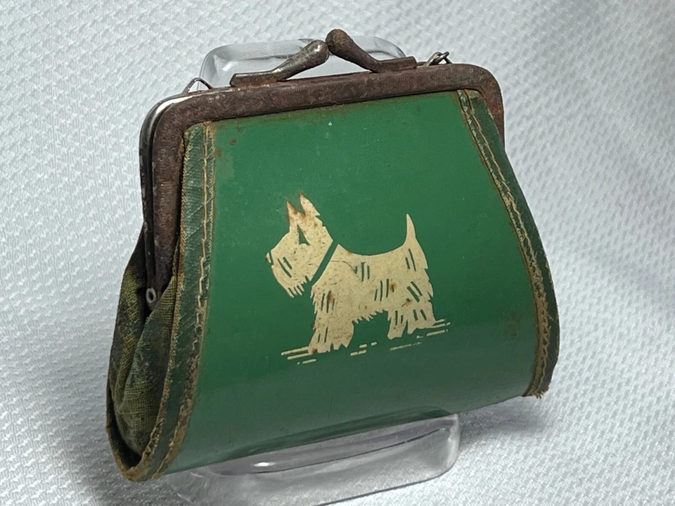 VTG Green Celluloid Scottie Dog Kiss Clasp Hinged Coin Cash Mini Micro Purse - Image 4 of 4