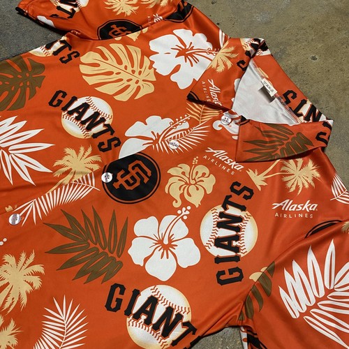 San Francisco Giants Hawaiian Aloha Flower Print Orange Shirt Men M Collared