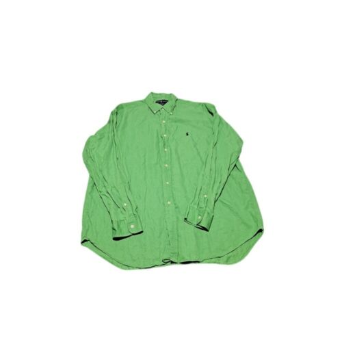 Ralph Lauren Button Down Hemd Grün Blake Seide Leinenmischung Gr. XL Freizeit