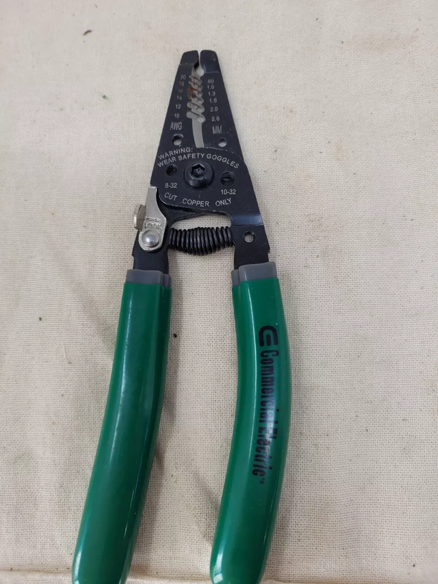 Commercial Electric Wire Stripper Cutter Green Handle Tool 10 to 20 awg 7 in