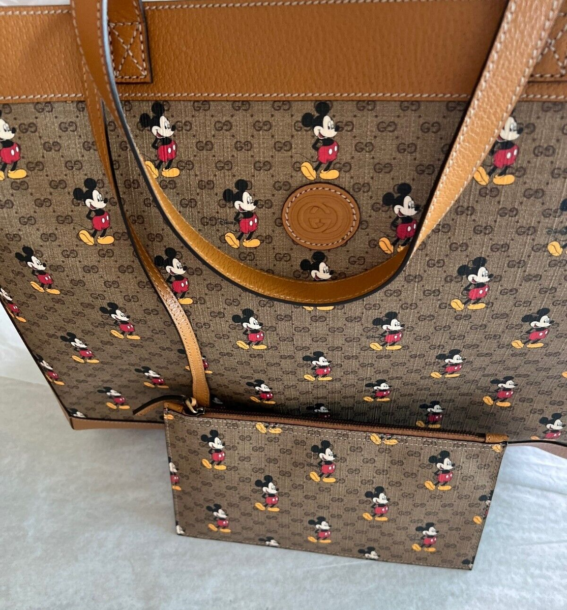 Gucci GG Disney X Mickey Mouse Large Tote Leather Tan Brown Gucci GG Disney X Mickey Mouse Large Tote Leather Tan Brown
