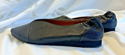 Chocolate Blu Blk Leather Giza Pointy Toe Flats Size 8 - Picture 4 of 6