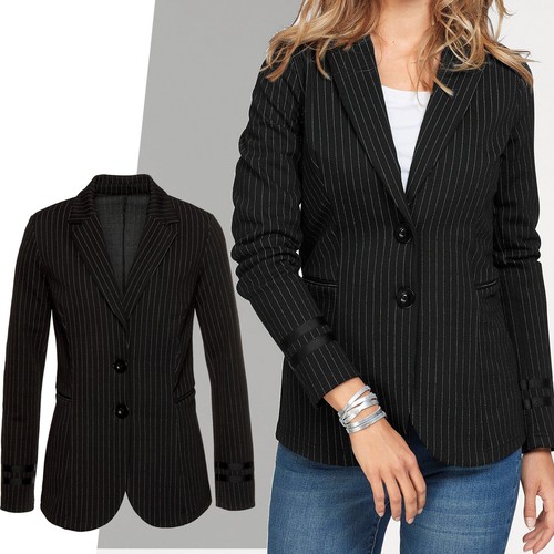 schöner Blazer Gr.34/36 Jerseyblazer Nadelstreifen SCHWARZ JACKE Stretch - Bild 3 von 11