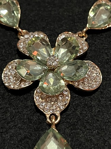 Betsey Johnson Halskette Blume grün Strass Floral Kostüm formell Vintage - Bild 7 von 9