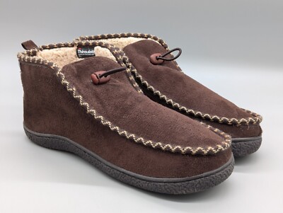 Isotoner Brown Mocassin Ankle Boots Lined Thinsulate Outdoor Slippers Size 11/12
