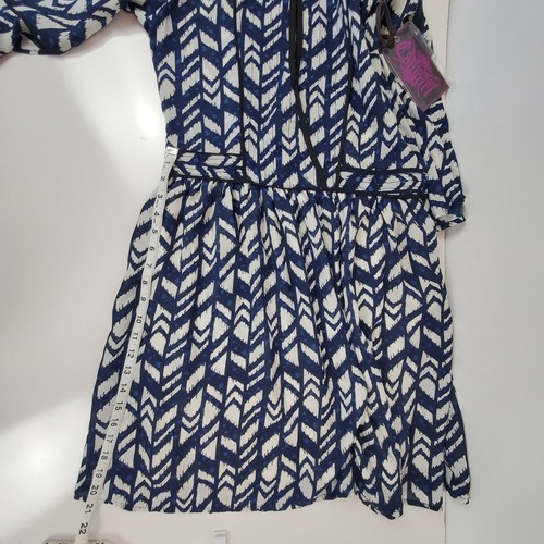 Rock & Roll Cowgirl Juniors Bell Sleeve Women Dress Allover Geometric Print Navy - Picture 10 of 12