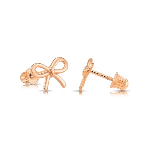 14K Real Solid Gold Dainty Ribbon Bow Sleeper Stud Earrings Screw-back All Sizes - Picture 21 of 25