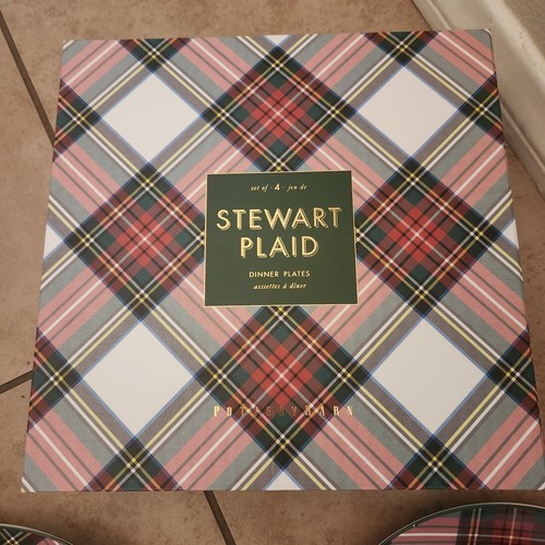 NEW S/4 Pottery Barn STEWART Plaid DINNER Plates Christmas WHITE holiday Tartan - Picture 6 of 7