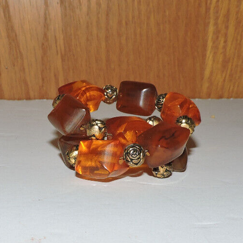Vintage Bakelite Coil Bracelet-Chunky Butterscotch & Apple Juice Beads-Tested - Picture 5 of 7