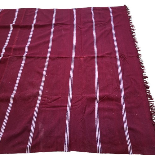 Vtg Handmade Moroccan Brown Rug White Stripe Fringe Berber Tribal Wool Carpet - Picture 12 of 22