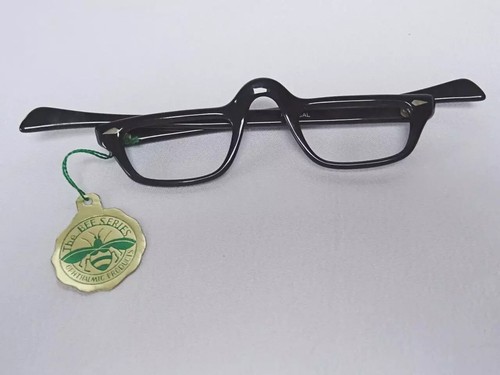 Vintage Spectacles 1960s Cats Eye Glasses Frames Black Plastic Half Rim Unused - Picture 2 of 14