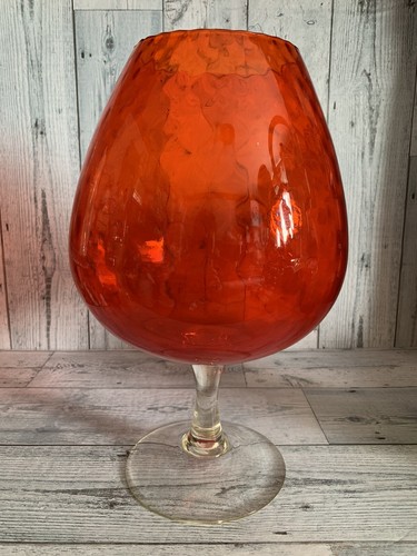 Jarrón pedestal vintage Empoli italiano de vidrio brandy snifter rojo/naranja óptico - Imagen 1 de 14