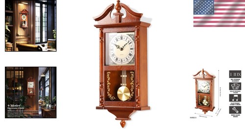 Timeless 25-Inch Vintage Wall Clock with Musical Pendulum – Perfect Home Decor - Picture 2 of 9