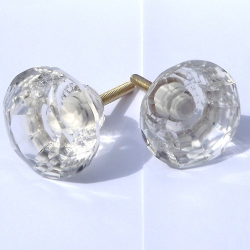 large clear cut glass wardrobe & cupboard pulls door knobs 50 mm (2 inches) - Picture 5 of 6