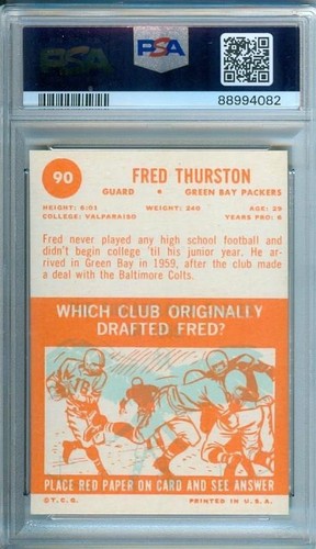 1963 Topps Football Card FUZZY THURSTON #90 Green Bay Packers PSA 7 - Picture 2 of 2