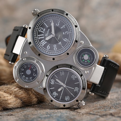 OULM Military Sport Army Men's Quartz Watch Deco Compass Leather Strap Reloj - Picture 3 of 6