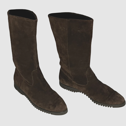 Salvatore Ferragamo 9.5 AA Brown Leather Suede Boots Saks 5th Ave Narrow Vibram - Picture 4 of 15