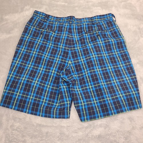 Izod Perform Golf Shorts Plaid Blue Golf Men's Size 38 Bermuda Shorts - Picture 7 of 7
