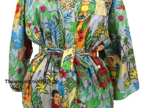 100% Cotton Frida Khalo Shower Kimono Robe Women Dress Free Size Beach Cover Up - Picture 3 of 6