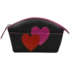 ILI New York Double Heart Cosmetic Case Handbag Bag Black Red Orchid Purse NEW