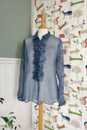 ANNE FONTAINE Blue/grey tie dye pure Silk top shirt blouse size 42 UK 14 - Picture 3 of 10