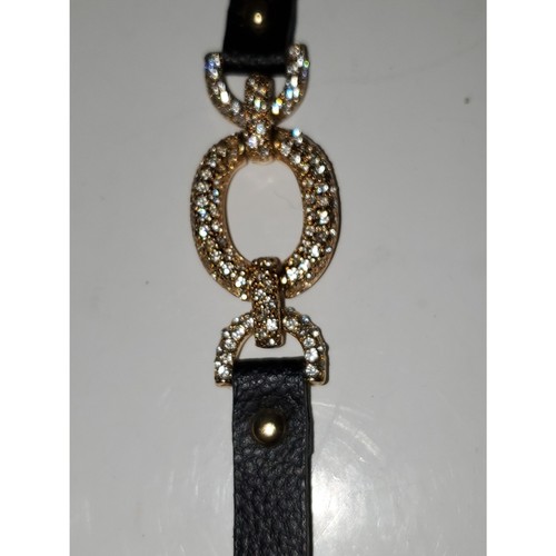 A Natasha Blinging Bracelet Faux Leather Snap Strap Gold Tone Sparkly Crystal - Picture 2 of 11
