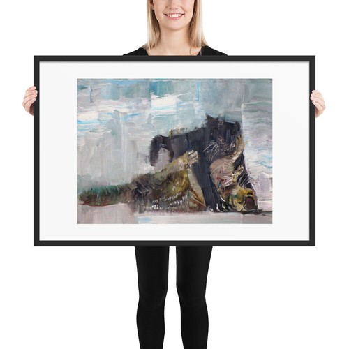 DOS GATOS PELEANDO - Pintura al óleo - Cartel ENMARCADO - ¡Varios tamaños! arte impresión gato - Imagen 7 de 7