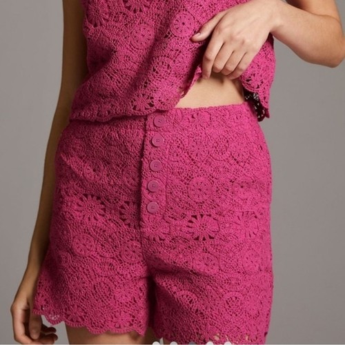 Pantaloncini corti all'uncinetto Anthropologie Maeve con occhielli rosa nuovi con etichette da donna taglia 6 - Foto 3 di 10