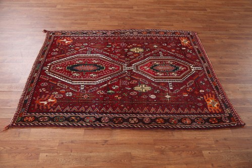 Geometric Tribal Area Rug 4x5 Ft Handmade Red Wool Carpet Traditional Rug - Bild 16 von 22