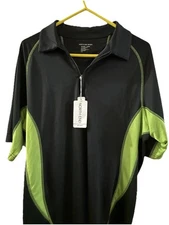 North End Men's Black/Acid Green Serac UTK Performance Zippered Polo Size Large