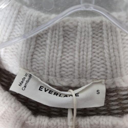 NWT Everlane womens Fair Isle Crew Bone beige brown Sweater sz small 100% wool - Picture 3 of 12
