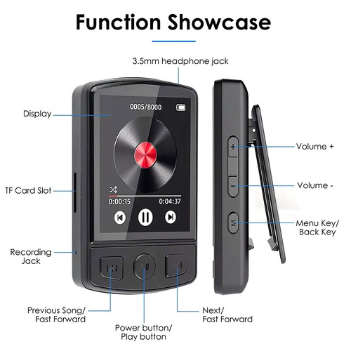 Portable MP3 Player W/Back-clip Bluetooth 5.0 FM Radio Multifunctional Player - Picture 15 of 16