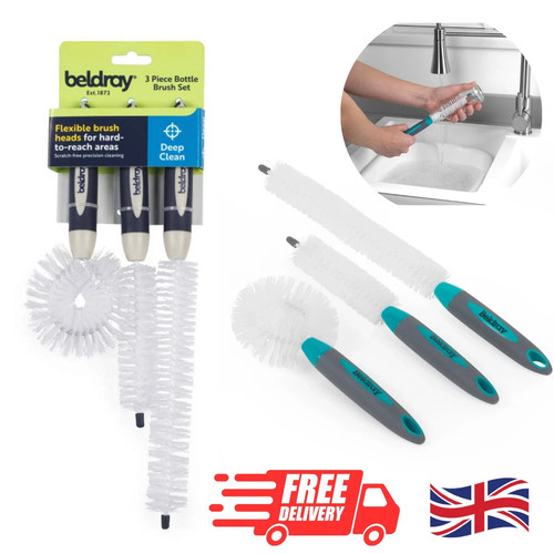 Beldray Flaschenreinigungsbürsten 3er Pack biegsame kratzfeste Borsten Küchenset - Bild 1 von 11