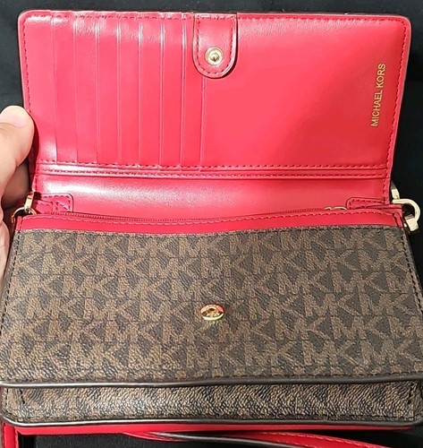 Michael Kors Smartphone Crossbody Jet Set kleine Nieten Leder Logo Tasche purpurrot - Bild 6 von 9