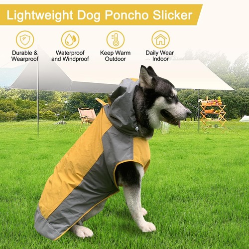 Reflective Yellow Dog Raincoat with Hoodie, Lightweight Waterproof Jacket - M... - Picture 2 of 5
