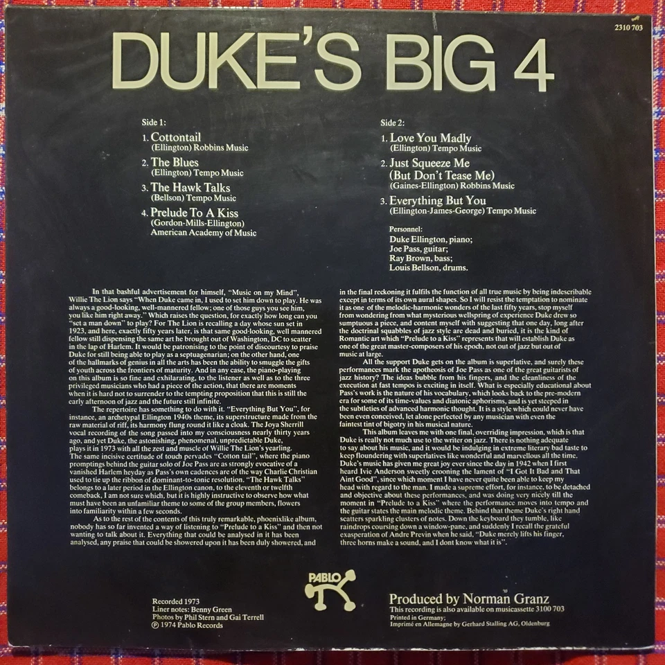 Duke Ellington Quartet – Duke's Big 4 - Brown/Pass/Bellson -1974 Germany - EX/VG - Image 2 of 4