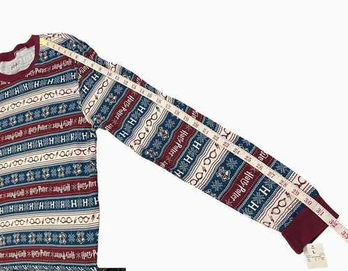 Harry Potter Hogwarts Pajama Top Size Large Maroon Blue Cream Stripe Holiday - Picture 10 of 10
