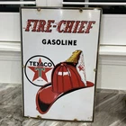 Early Original Vintage 1940 Texaco Fire Chief Porcelain Pump Plate Gas Oil Sign
