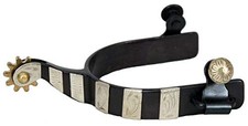 Showman Black Steel Spurs w/ Silver Engraved Bar Design