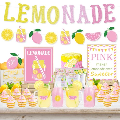 Lemon party Decorations, Lemonade Stand Decorations with Lemonade Banner Lemo...
