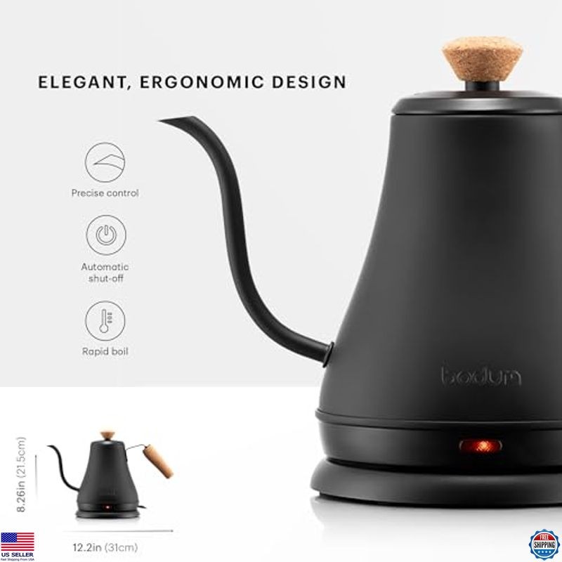 Bodum 27oz Bistro Matte Black Electric Gooseneck Kettle for Pour Over Coffee &