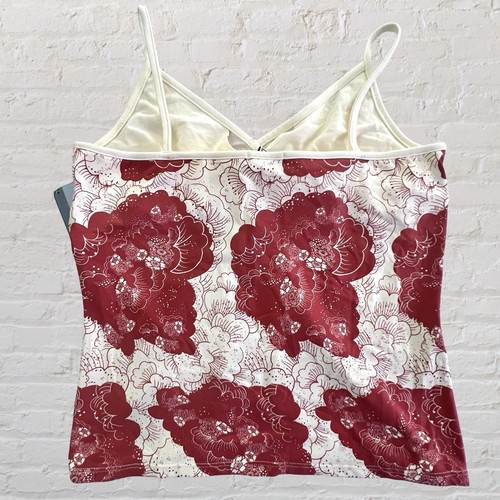 VTG Y2K Old Navy Cropped Yoga Tank Size M Cream Red Flowers Racerback NWT - Picture 6 of 10