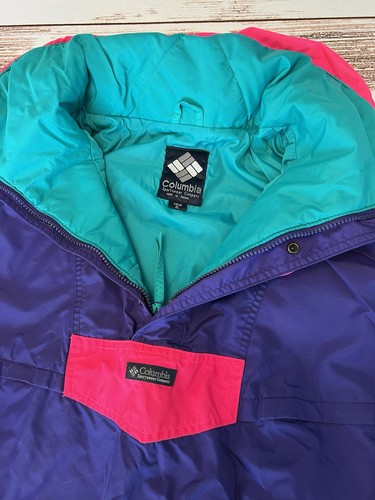 Vintage 90s Columbia Anorak Ski Jacket Parka Purple Teal & Pink - Men's XL - Picture 13 of 24