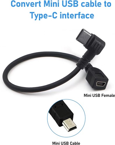 Mini USB Female to Type C Male Cable,USB-C 5.9in, Black - Afbeelding 3 van 7